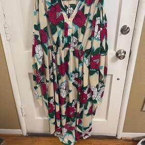 Melissa McCarthy Floral High-Low Dress in Cream, Fuchsia, White, Green